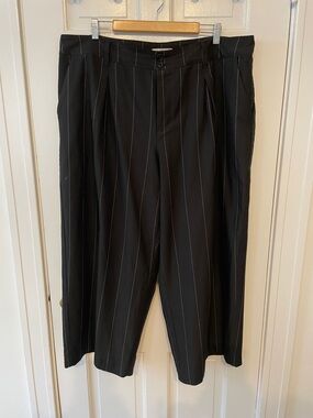Nili Lotan Black Pinstripe Wide-Leg Dress Pants XXL 16-18
